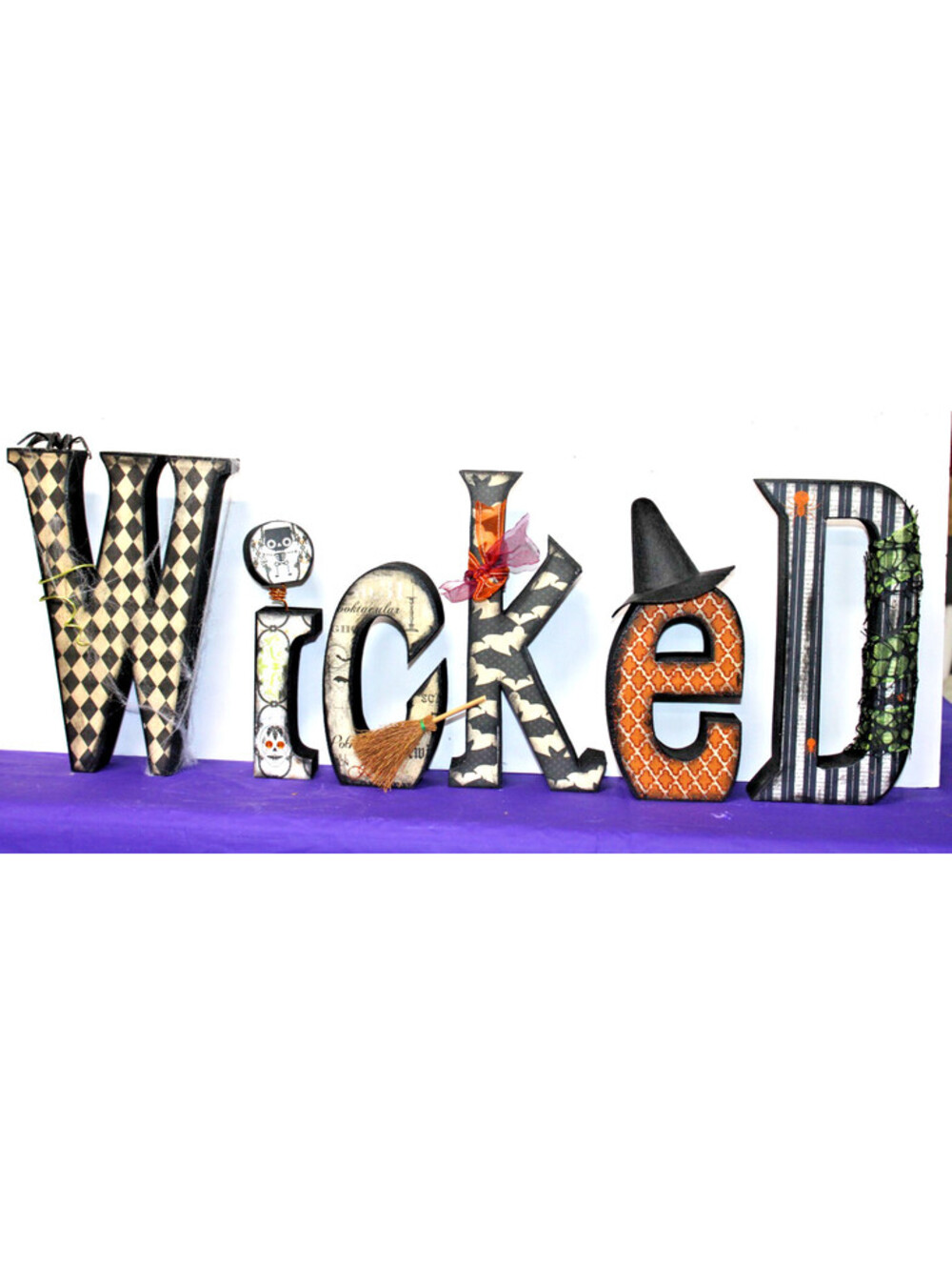 OOAK WICKED Hand Painted Wood Block Decorative Letters x6-10x18+x1.5"
